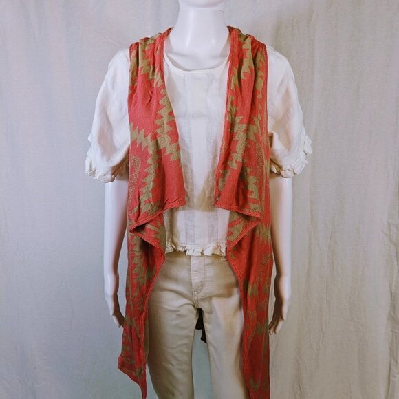 Pink & Tan Tribal Print Sleevelss Waterfall Sweater Size S - Picture 1 of 6